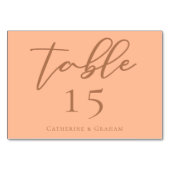 Numéro De Table Peach Minimalist Script Mariage d'été tendance (Dos)