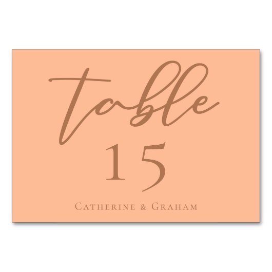 Numéro De Table Peach Minimalist Script Mariage d'été tendance (Dos)