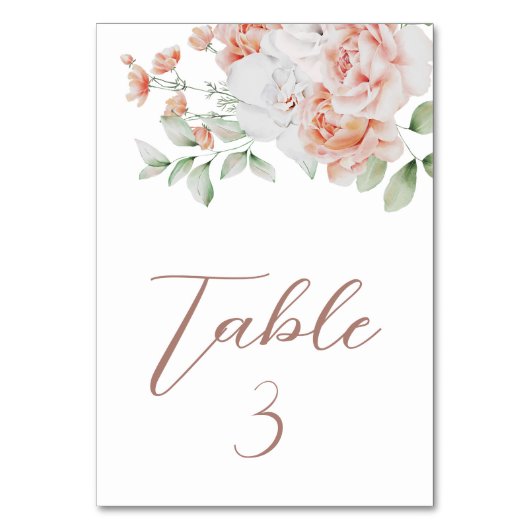 Numéro De Table Peach romantique & White Watercolor Flowers Mariag (Par défaut)