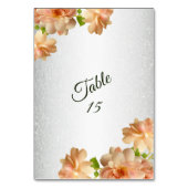 Numéro De Table Peach Roses Floral Silver Glitter Wedding Party (Dos)