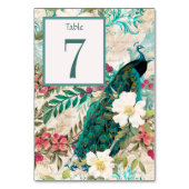 Numéro De Table Peacock et Fleurs Réception de mariage Turquoise (Dos)