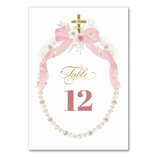 Numéro De Table Pearl Pink Boho Première communion sainte Numéro d (Par défaut)