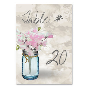 NUMÉRO DE TABLE PEAS ROSE DOUX VINTAGE MASON JAR WATERCOLOR