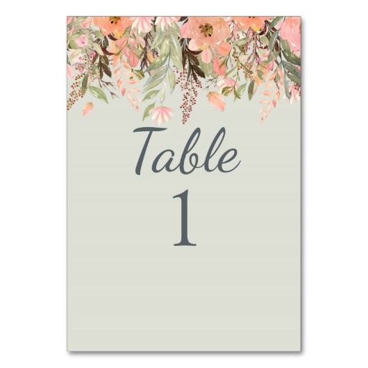 Numéro De Table Pêche à l'aquarelle automnale et Mariage vert (Par défaut)