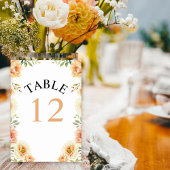 Numéro De Table Pêcher fleurs d'aquarelle et mariage feuille