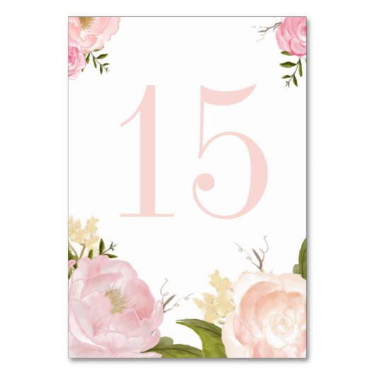 Numéro De Table Peonées d'aquarelle rose romantique et Mariage Ros (Par défaut)