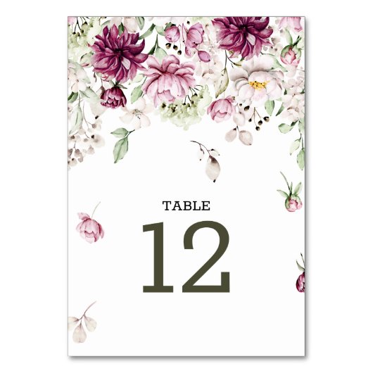 Numéro De Table Peonies Bourgogne rose Mariage Floral Numéro de ta (Par défaut)