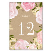 Numéro De Table Peonies roses rousses Mariage papier Kraft (Dos)