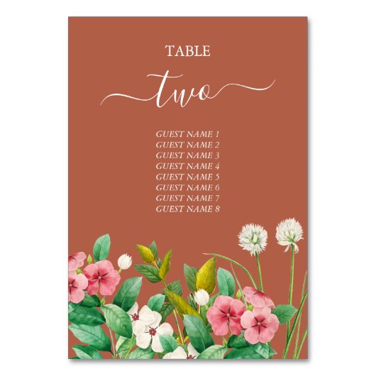 Numéro De Table Périwinkle Burnt Orange Terracotta Mariage (Dos)