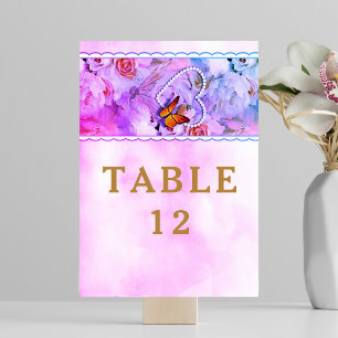 Numéro De Table Perles de cœur de papillon Floral rose rose mariag