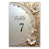 Numéro de table perles fleurs blanches modernes (Dos)