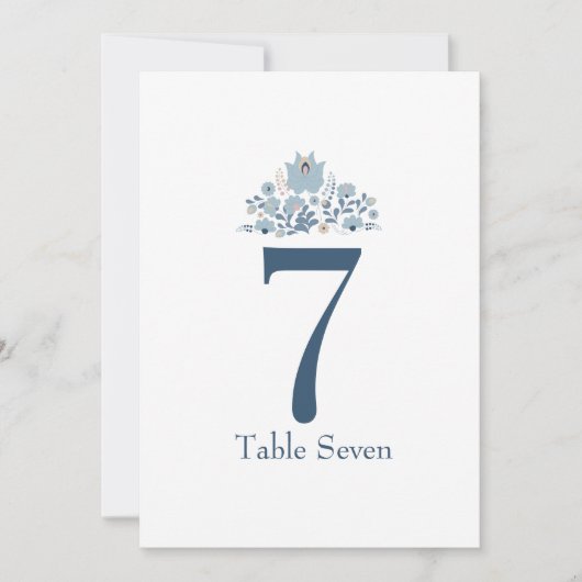 Numéro de table personnalisé à motif floral bleu p (Devant)