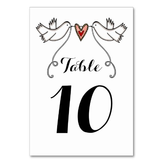Numéro De Table Personnalisé White Doves Love Heart Mariage Numéro (Dos)