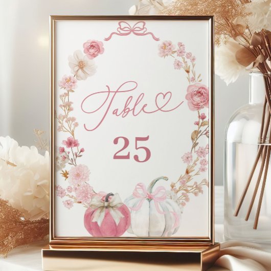 Numéro de table petite citrouille blanche et rose