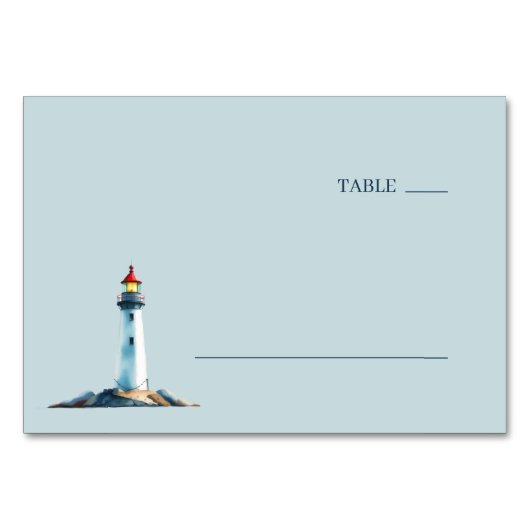 Numéro De Table Phare à l'aquarelle bleu clair serein (Devant)