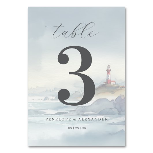 Numéro De Table Phare à l'aquarelle bleu paisible (Par défaut)