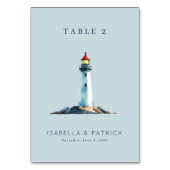 Numéro De Table Phare à l'aquarelle bleu tranquille (Dos)