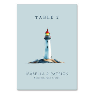 Numéro De Table Phare à l'aquarelle bleu tranquille
