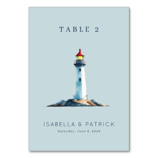 Numéro De Table Phare à l'aquarelle bleu tranquille (Par défaut)