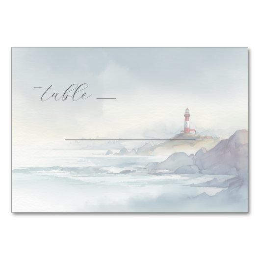 Numéro De Table Phare à l'aquarelle pastel serein (Devant)