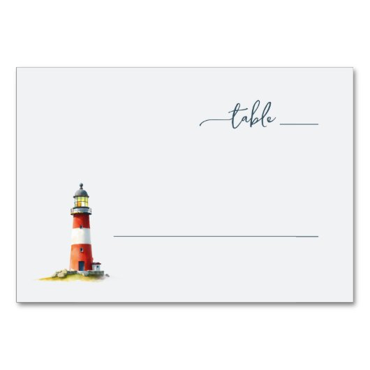 Numéro De Table Phare à l'aquarelle rouge serein (Devant)