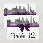 Numéro de table Philadelphie Skyline Etch BW Viole (Devant / Derrière)