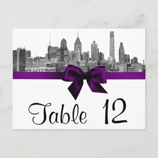 Numéro de table Philadelphie Skyline Etch BW Viole (Devant)