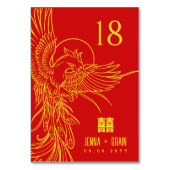 Numéro De Table Phoenix Thème Double Bonheur | Or sur rouge (Dos)