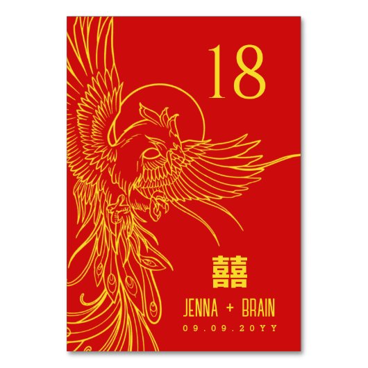 Numéro De Table Phoenix Thème Double Bonheur | Or sur rouge (Par défaut)
