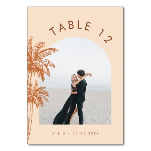 Numéro De Table Photo Arche Texte Boho Mariage Tropical Palm Tree (Par défaut)