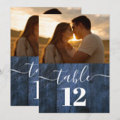 Numéro de table photo Bois de grange rustique bleu (Devant / Derrière)