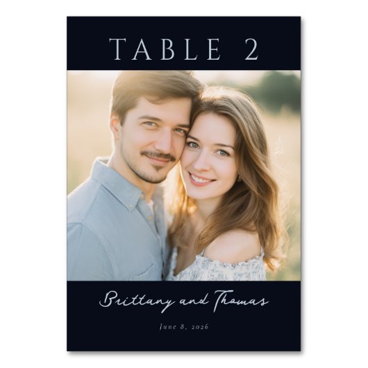 Numéro De Table Photo Classique Navy Romantique (Par défaut)