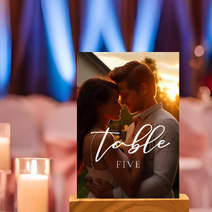 Numéro De Table Photo Couple à la mode Mariage de script blanc sup