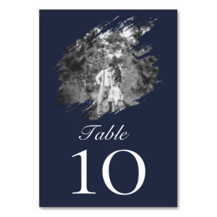 Numéro De Table Photo de mariage à coup de pinceau moderne Bleu