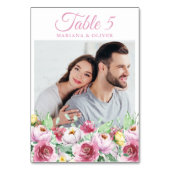Numéro De Table Photo de mariage floral rose (Dos)