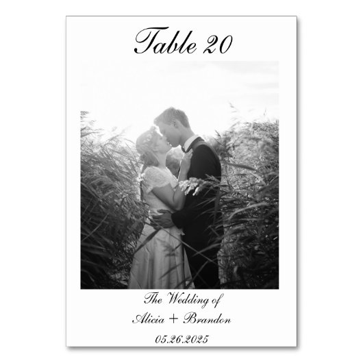 Numéro De Table Photo de script de calligraphie noir blanc minimal (Dos)