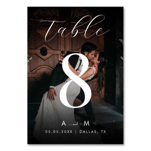 Numéro De Table Photo et monogramme noir foncé Mariage élégant (Par défaut)