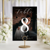 Numéro De Table Photo et monogramme noir foncé Mariage élégant