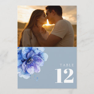 Numéro de table photo floral aquarelle bleu poussi