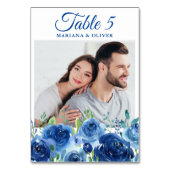 Numéro De Table Photo Marine Blue Floral Mariage Numéro de tableau (Dos)