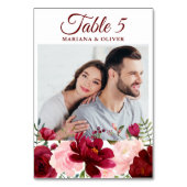 Numéro De Table Photo Pink Burgundy Floral Mariage (Dos)