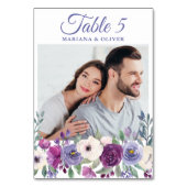 Numéro De Table Photo Purple Fuchsia Bourgogne Floral Mariage (Dos)