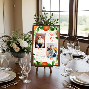 Numéro De Table Photos D'Enfance De Mariée & Groom Mariage Orange