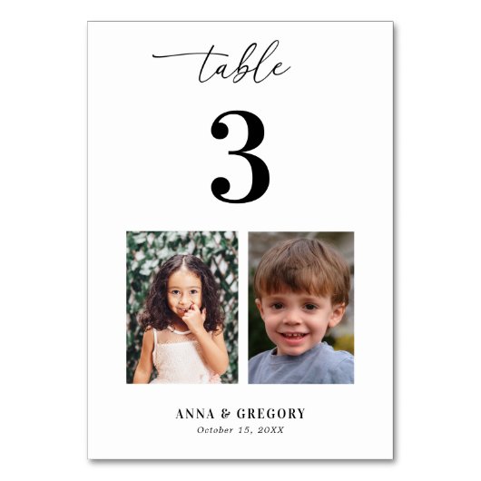 Numéro De Table Photos d'Enfance Tableau Numéro 3 Mariage (Dos)