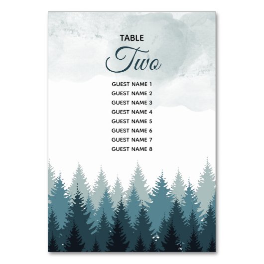 Numéro De Table Pine Arbre Aquarelle Forêt Mariage rustique (Dos)