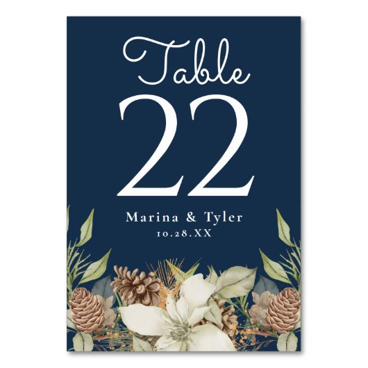 Numéro De Table Pine d'hiver Mariage bleu de la Marine Numéro de t (Dos)