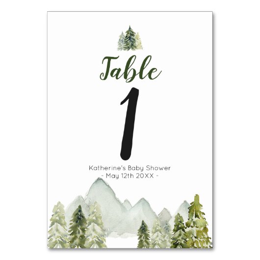 Numéro De Table Pine Tree Adventure Baby shower rustique (Dos)