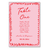 Numéro De Table pink and red hand drawn heart whimsical wedding (Dos)