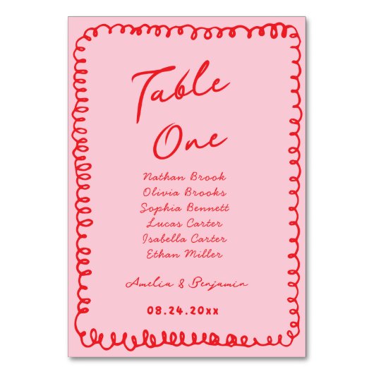 Numéro De Table pink and red hand drawn heart whimsical wedding (Par défaut)
