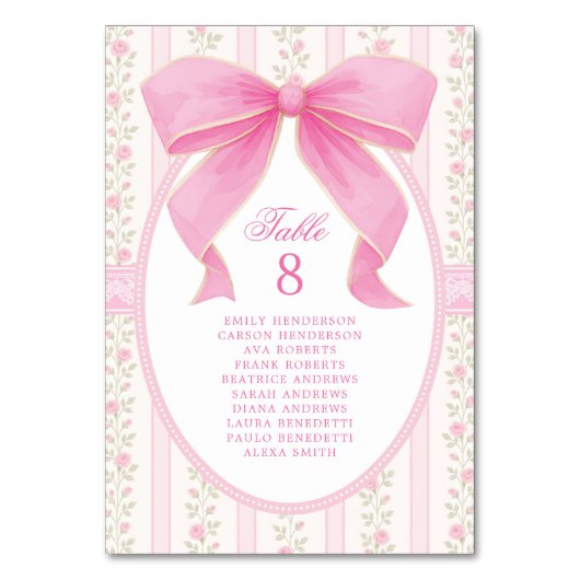 Numéro De Table Pink Bow Floral Roses Seating Chart Table Number (Par défaut)